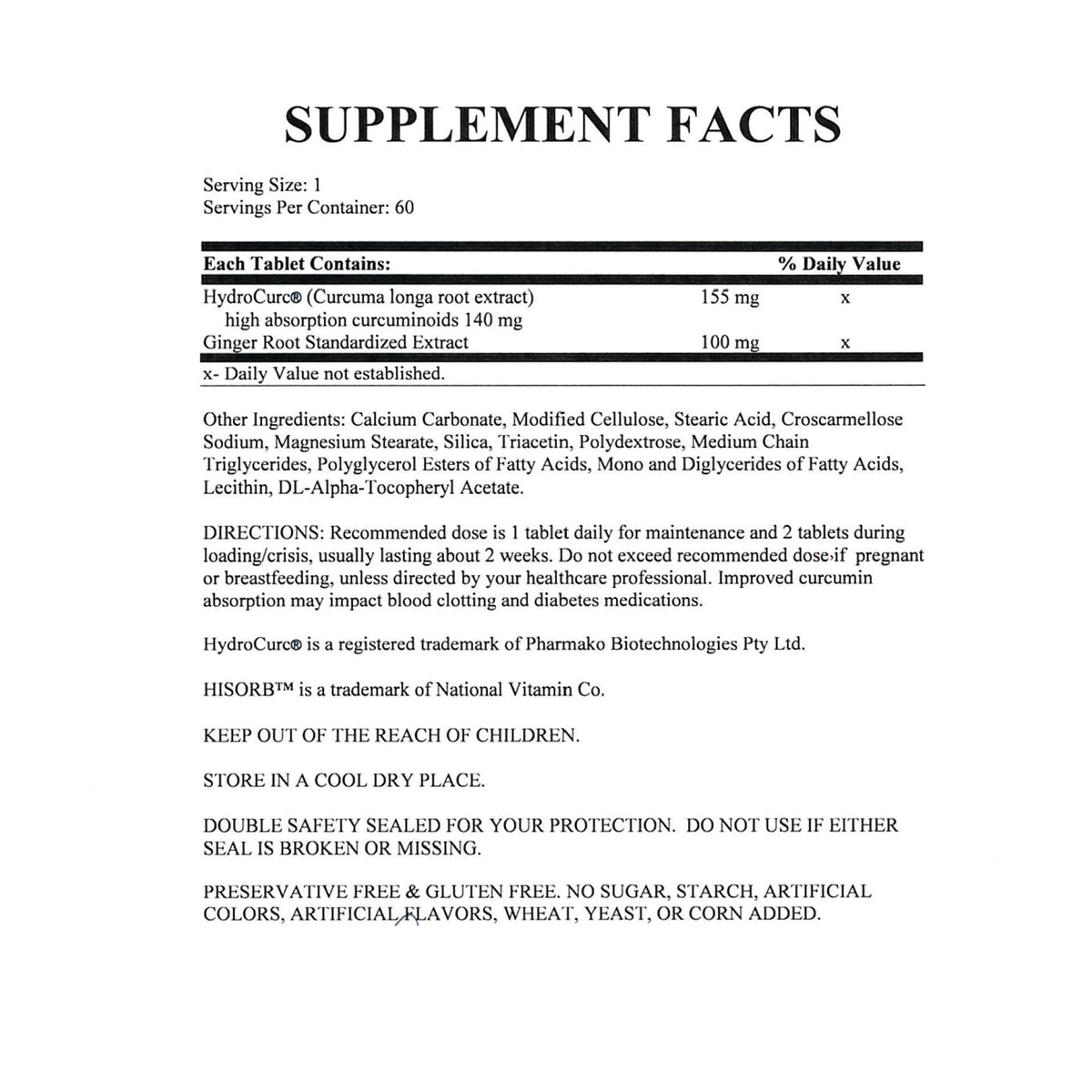 NAB138 | back label showing SUPPLEMENT FACTS panel with serving size, ingredients, directions, and warnings