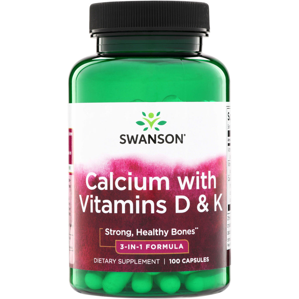SW990 | Swanson Calcium with Vitamins D & K, 3-in-1 formula, Strong, Healthy Bones, 100 capsules - Thumbnail