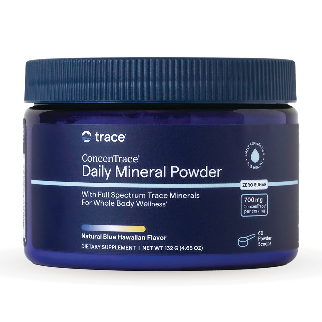 TM167 | Trace ConcenTrace Daily Mineral Powder, Natural Blue Hawaiian Flavor, zero sugar, 700 mg per serving front - Thumbnail