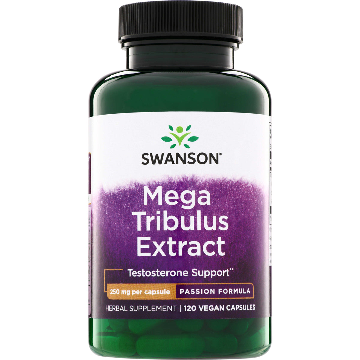 SWP003 | Swanson Mega Tribulus Extract bottle, Testosterone Support, 250 mg per capsule, Passion Formula, 120 vegan capsules