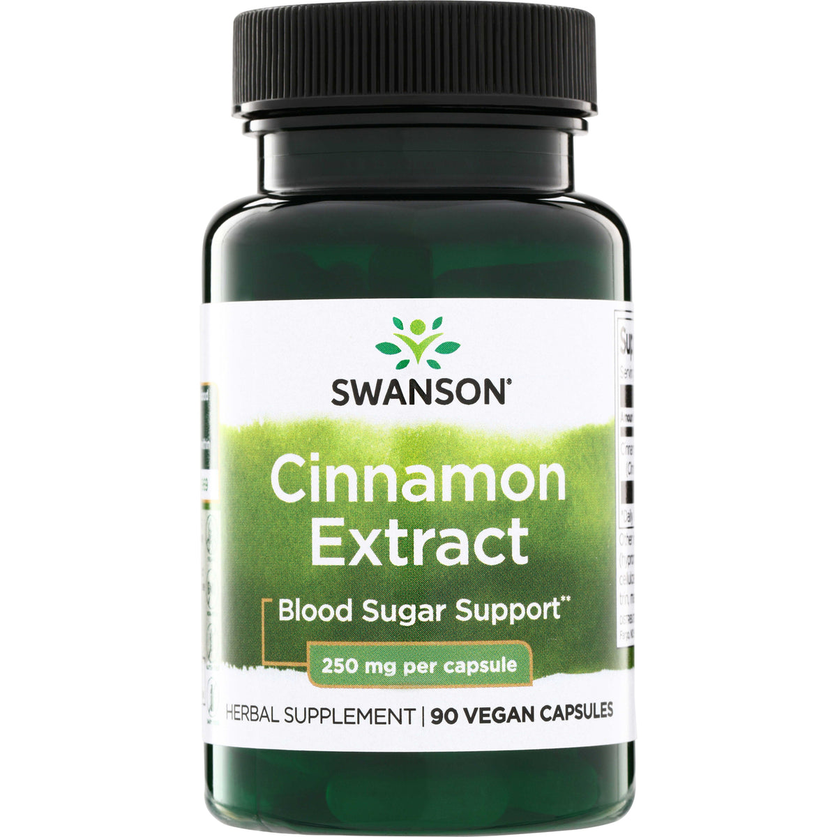 SWH114 | Swanson Cinnamon Extract bottle, Blood Sugar Support, 250 mg per capsule, 90 vegan capsules