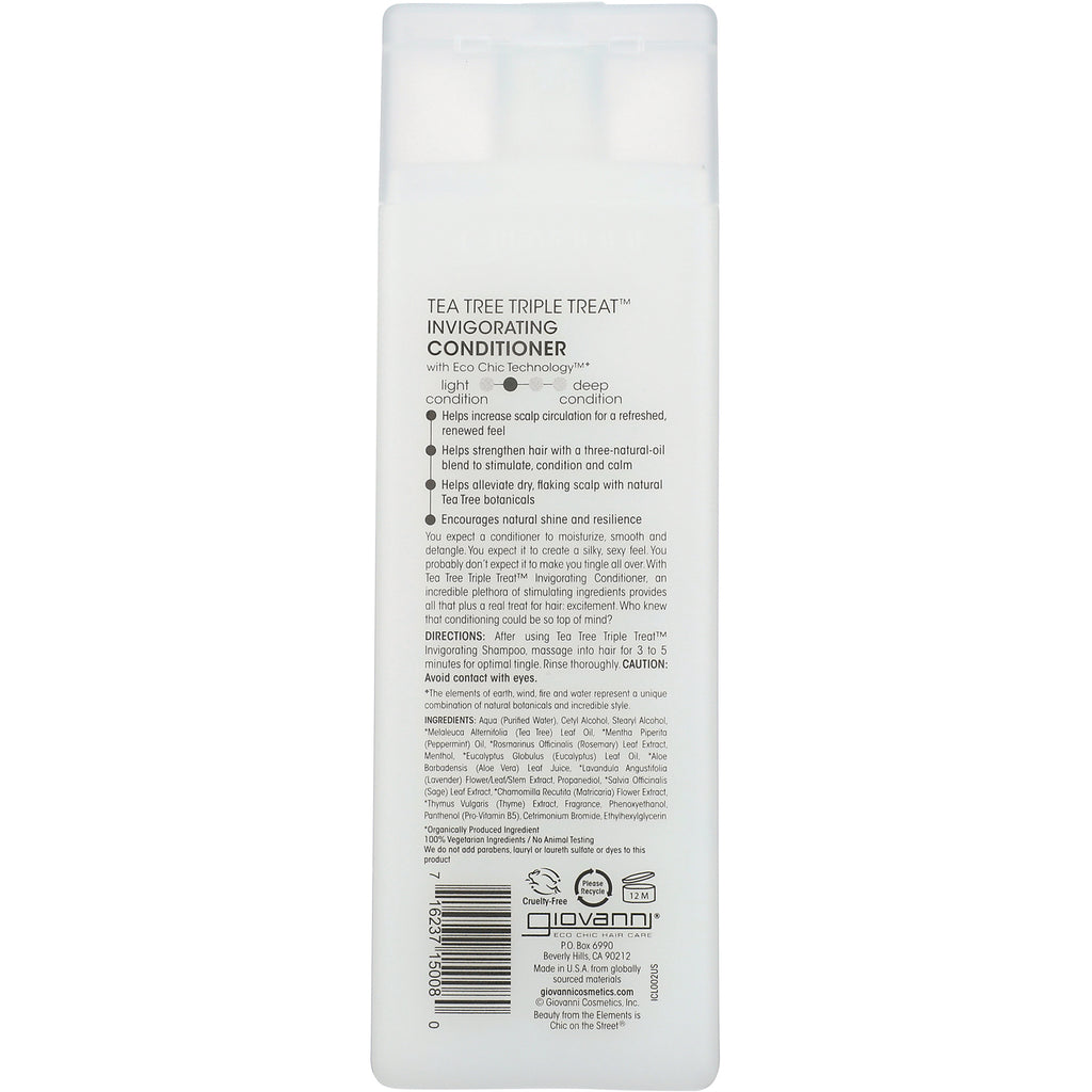 GV037 | back label of Tea Tree Triple Treat Invigorating Conditioner showing ingredients, directions, and barcode - Thumbnail