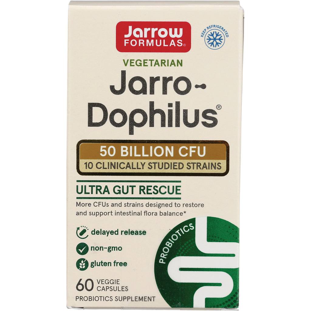 JR133 | Jarrow Formulas Jarro-Dophilus 50 billion CFU probiotic box, 60 veggie capsules, front of package - Thumbnail
