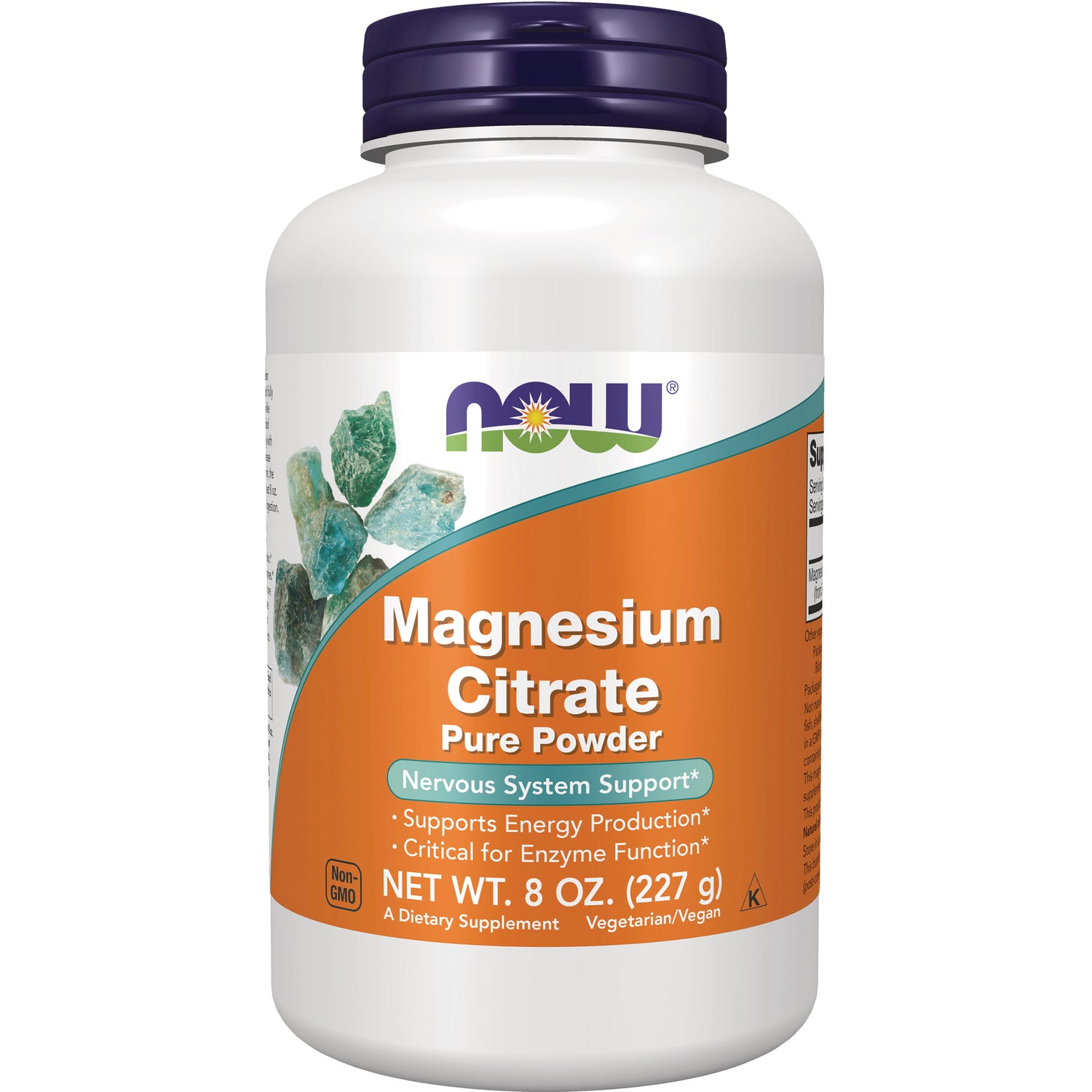 NWF620 | NOW Magnesium Citrate Pure Powder 8 oz white bottle with orange label