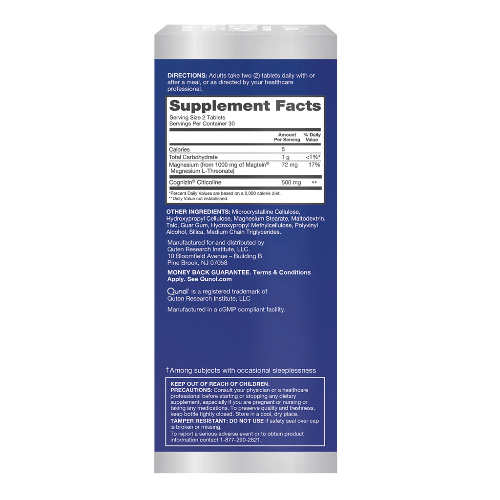 QNL015 | Supplement Facts and directions panel for Quinol tablets - Thumbnail