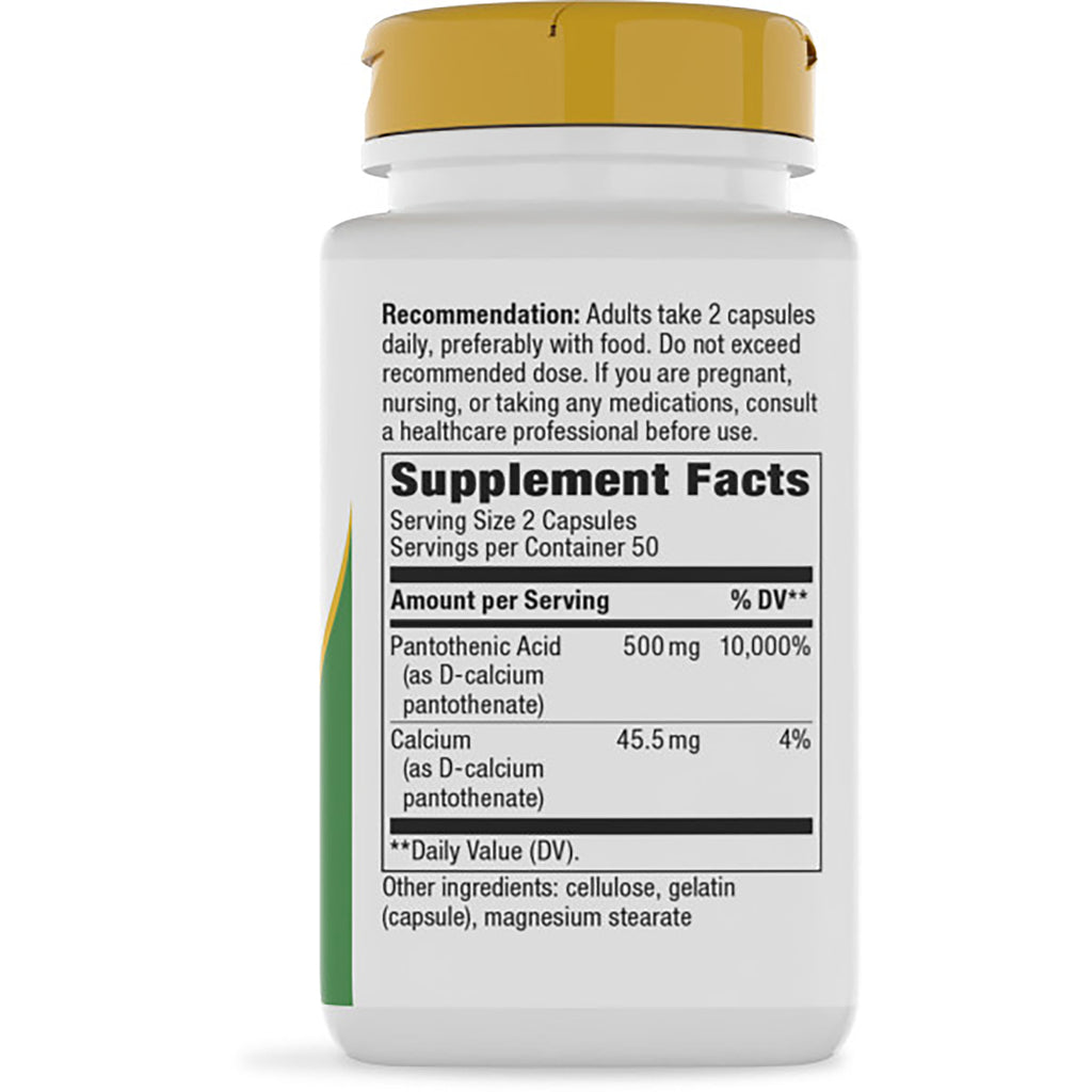 NW941 | Bottle back showing Supplement Facts panel, serving size, pantothenic acid 500 mg and other ingredients - Thumbnail