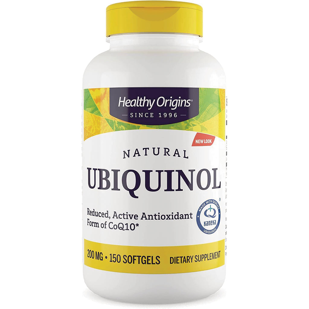 HRG082 | Healthy Origins Natural Ubiquinol 200 mg 150 softgels dietary supplement bottle with yellow cap - Thumbnail