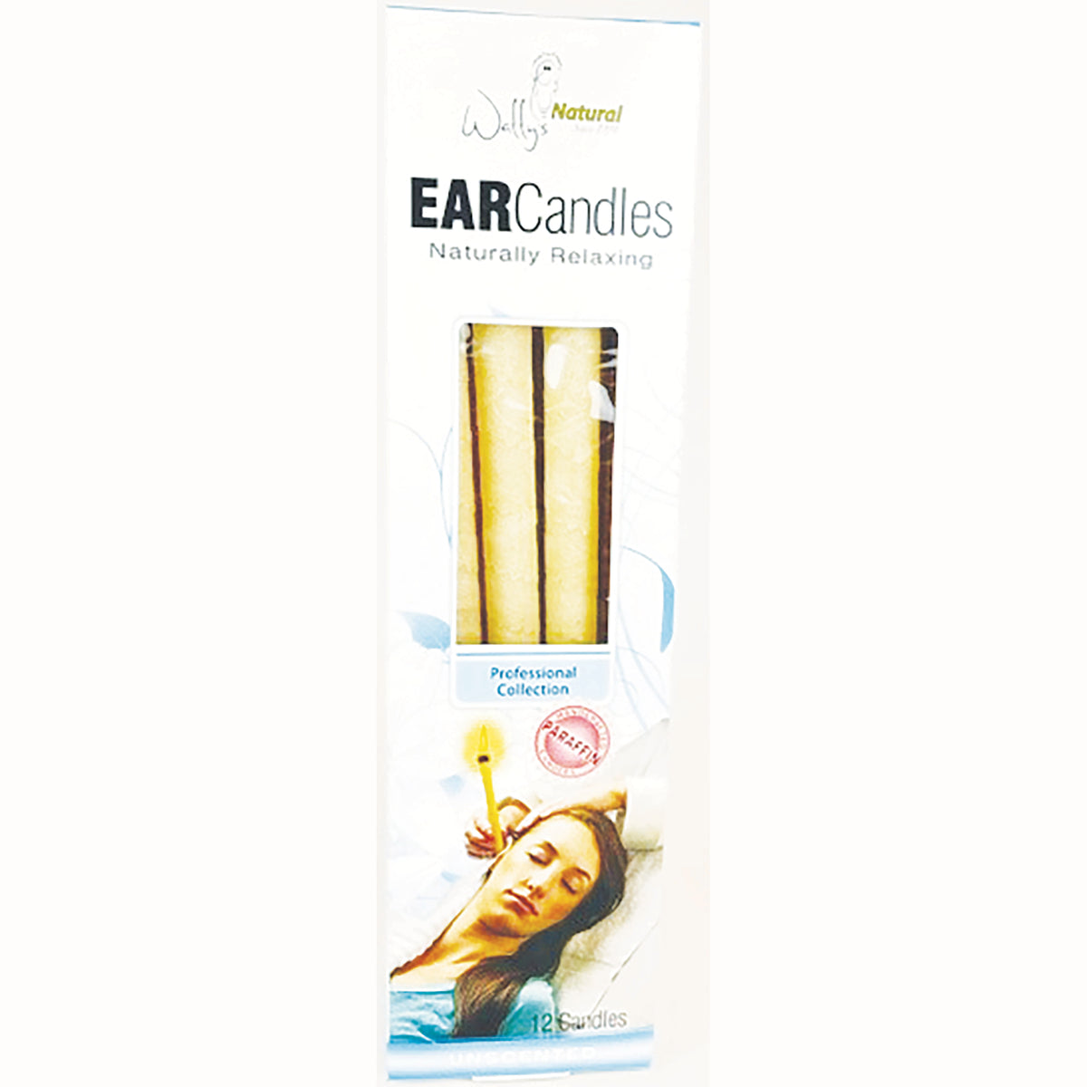 WLY014 | Wally's Natural Ear Candles front, Naturally Relaxing, Professional Collection, 12 candles