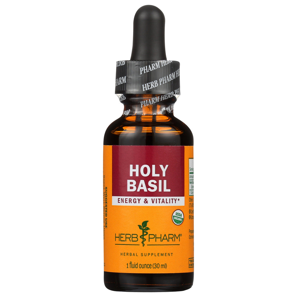 HPH022 | amber dropper bottle labeled HOLY BASIL (Tulsi) Herb Pharm liquid herbal extract 1 fl oz - Thumbnail