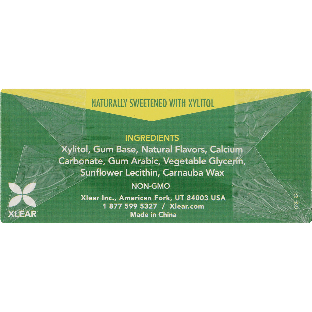 XL018 | Back of Xlear gum wrapper with ingredients and 'Naturally Sweetened with Xylitol' - Thumbnail