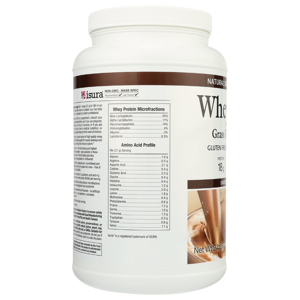 NFC110 | product infographic showing whey protein tub side panel with Whey Protein Microfractions and amino acid profile - Thumbnail