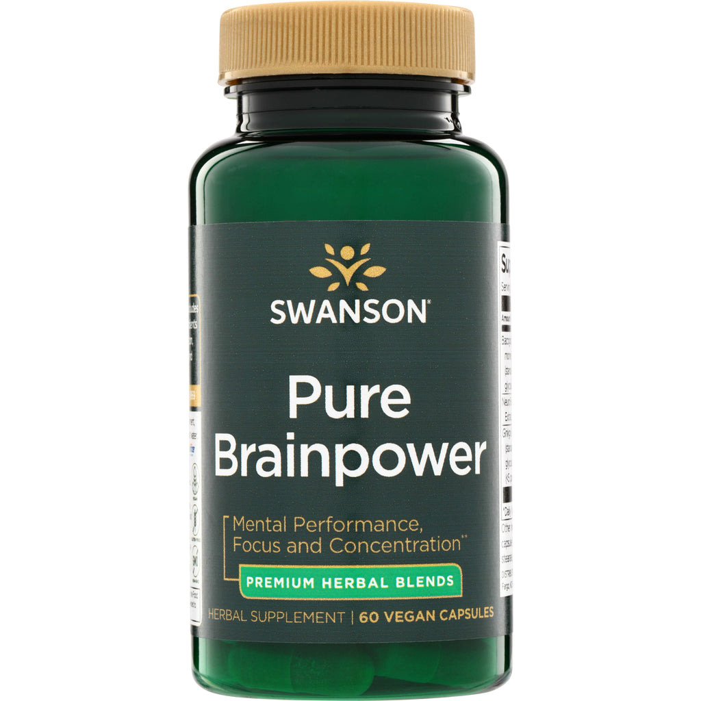 SWU1051 | Swanson Pure Brainpower green supplement bottle with gold cap, label reads "Mental Performance, Focus and Concentra - Thumbnail