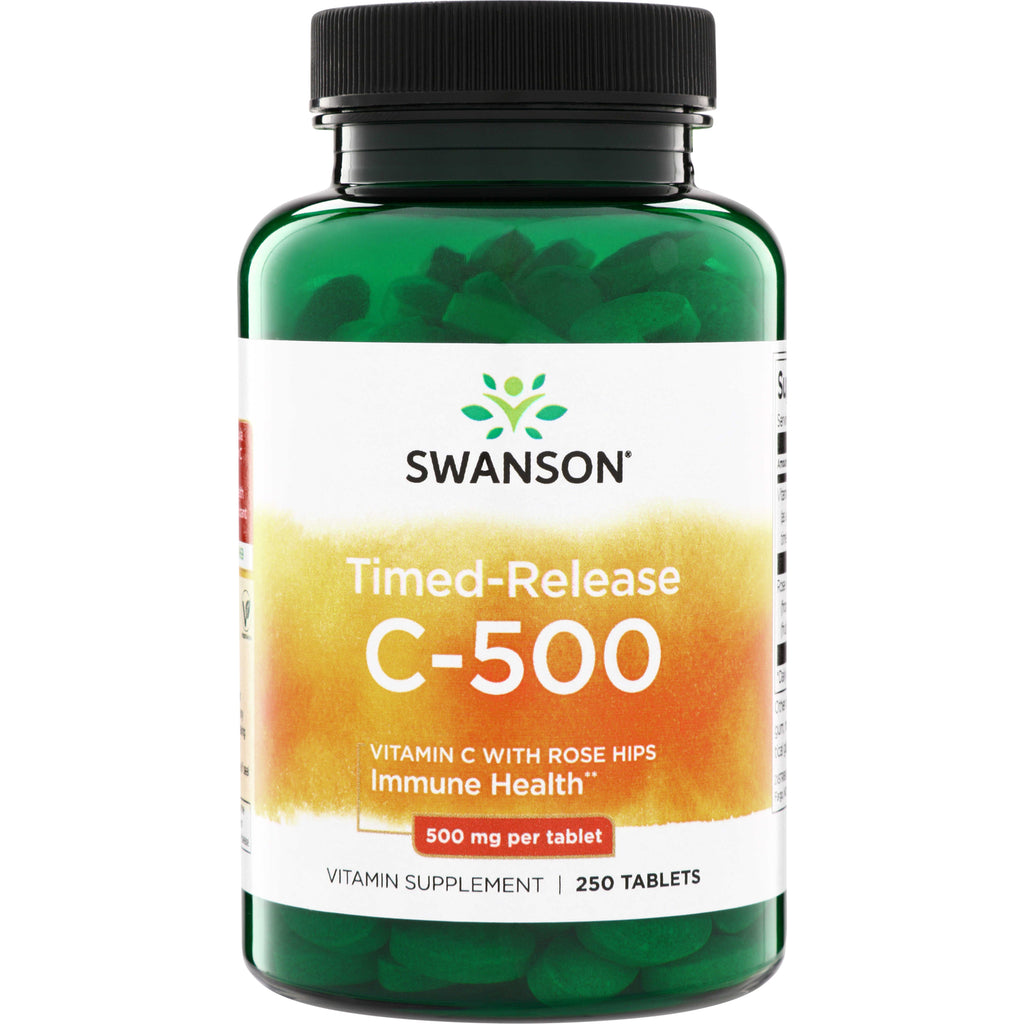SW094 | Swanson Timed-Release C-500 Vitamin C with Rose Hips, 500 mg per tablet, 250 tablets, Immune Health - Thumbnail