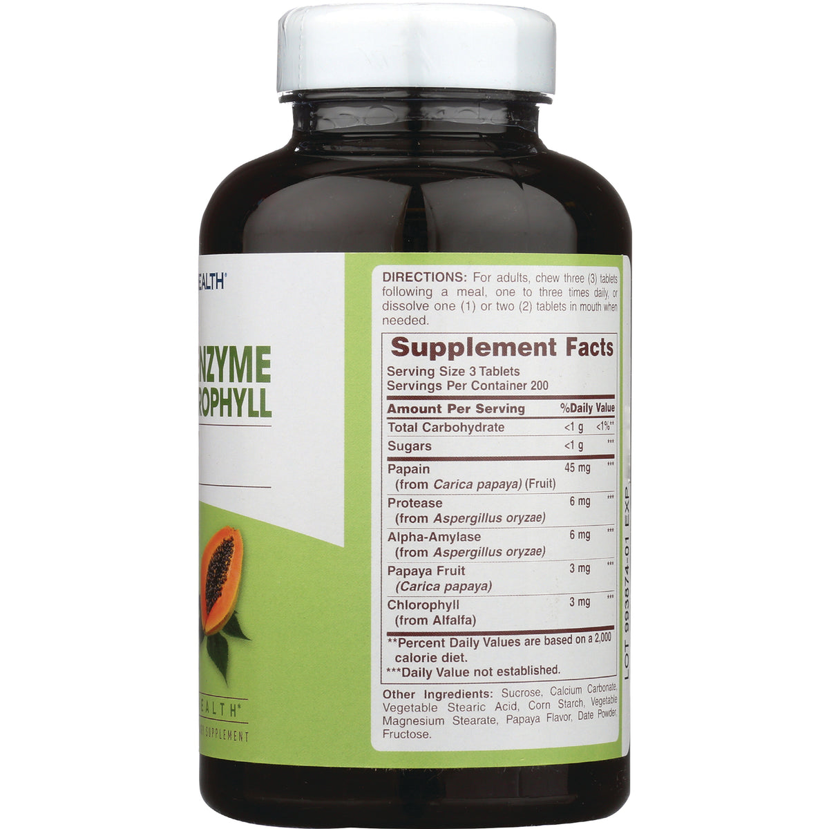 AM132 | Back label showing Supplement Facts, directions and ingredients on a brown supplement bottle