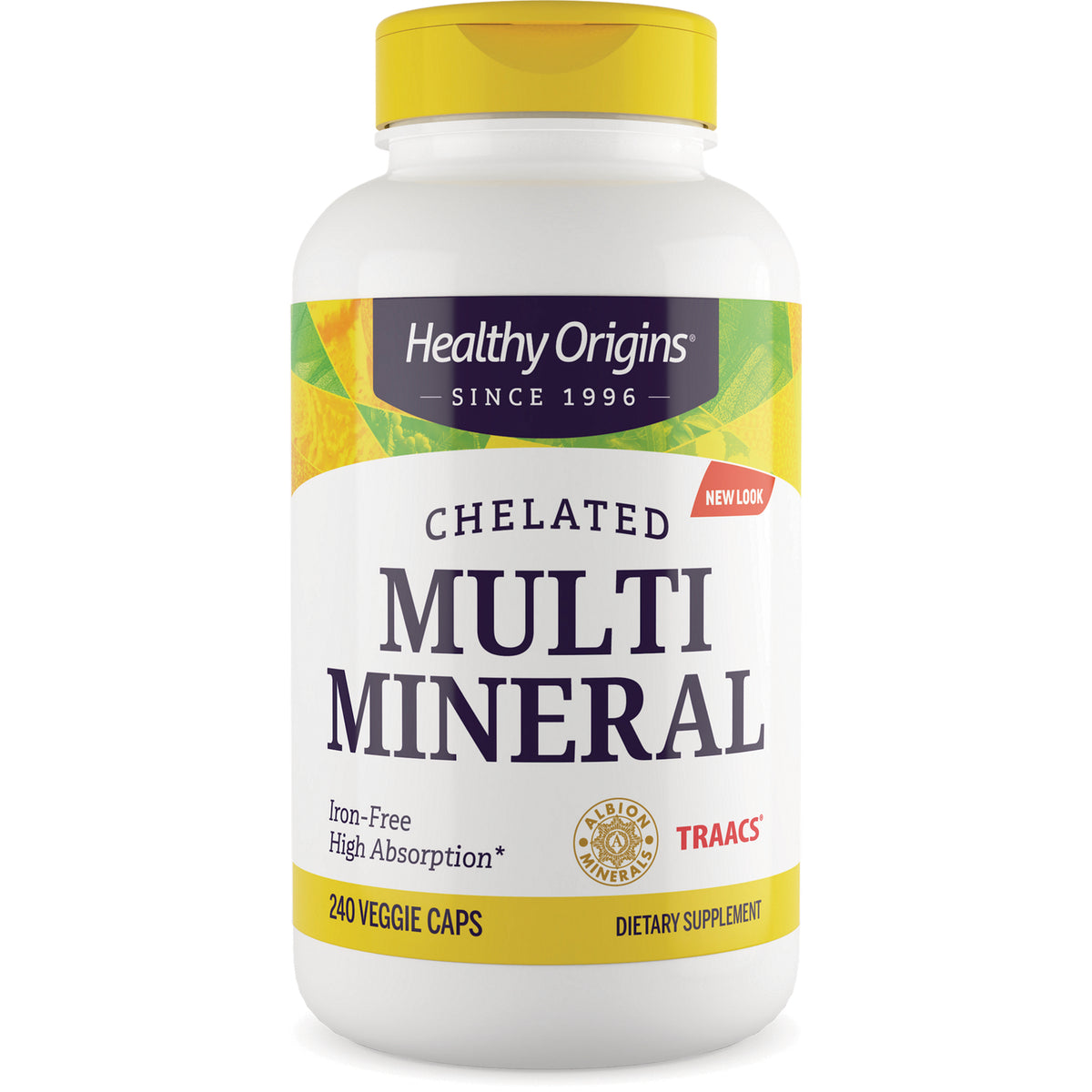 HRG196 | Healthy Origins chelated MULTI MINERAL bottle, front label showing 240 VEGGIE CAPS and Iron-Free High Absorption