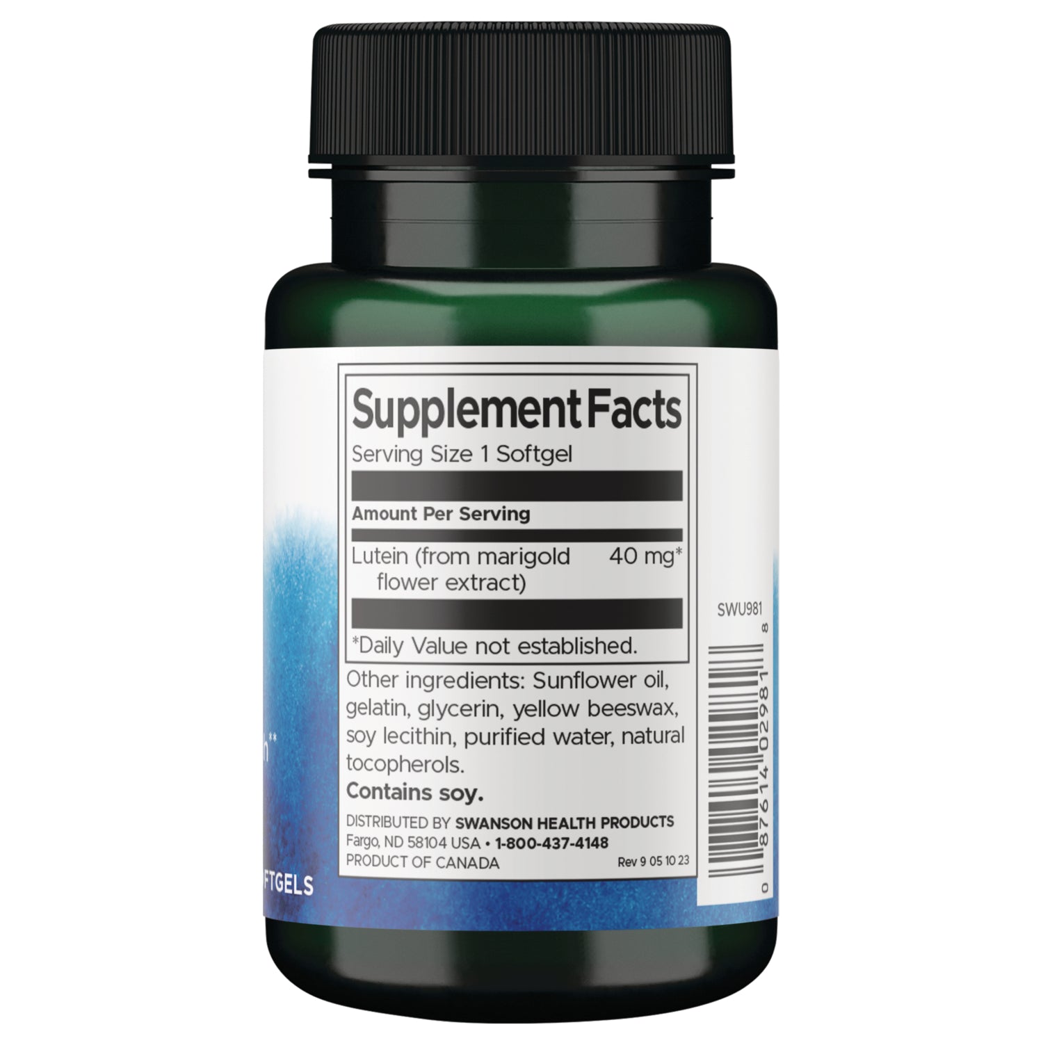 SWU981 | Back label with supplement facts and serving information