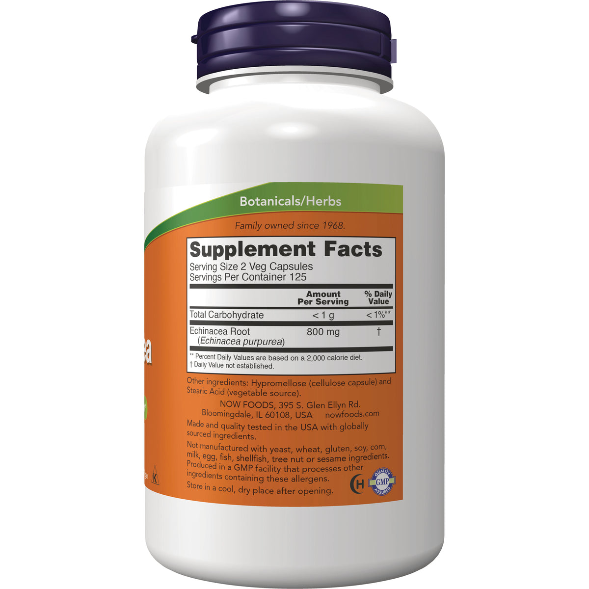 NWF672 | back label with Supplement Facts panel and ingredients listing showing Echinacea Root 800 mg