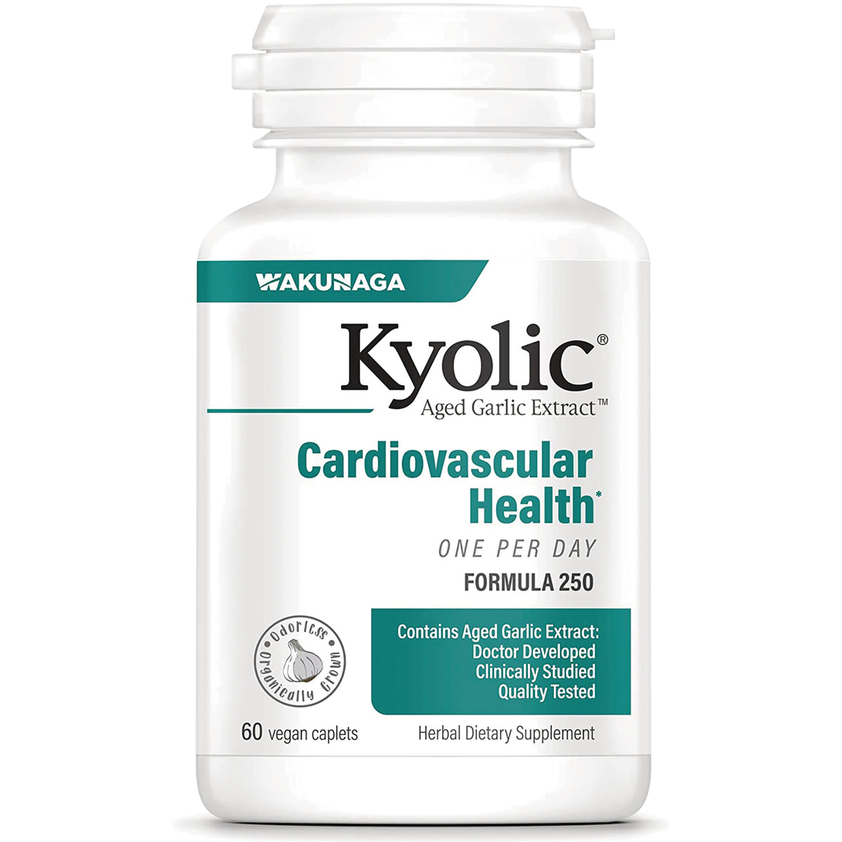 KY077 | Kyolic Aged Garlic Extract Cardiovascular Health one-per-day bottle, 60 vegan caplets