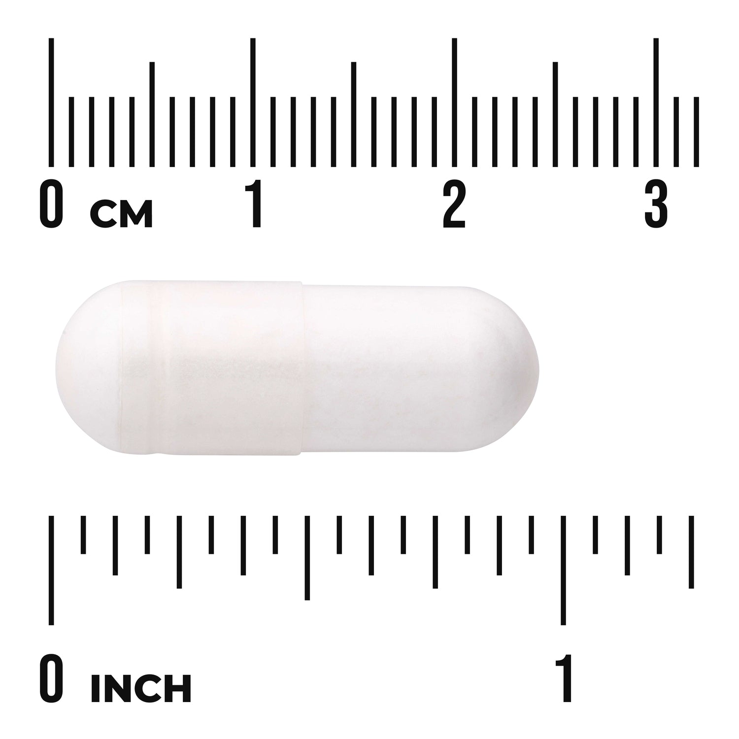 SWU246 | White capsule shown with ruler scale in cm and inches