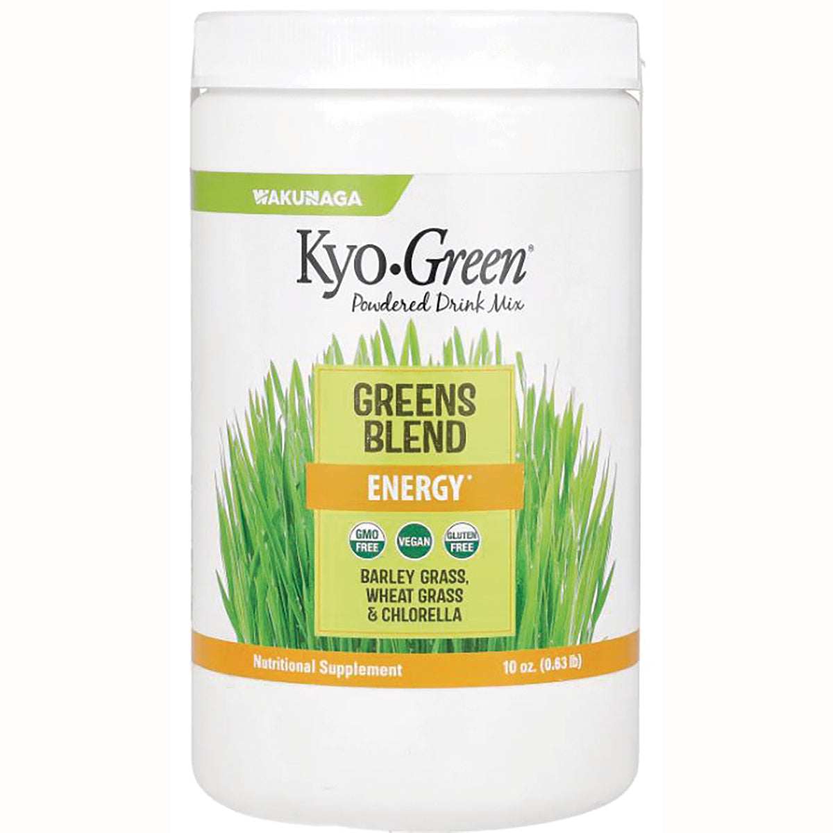 KY074 | Kyo.Green Greens Blend Energy powdered drink mix container with barley grass, wheat grass and chlorella label