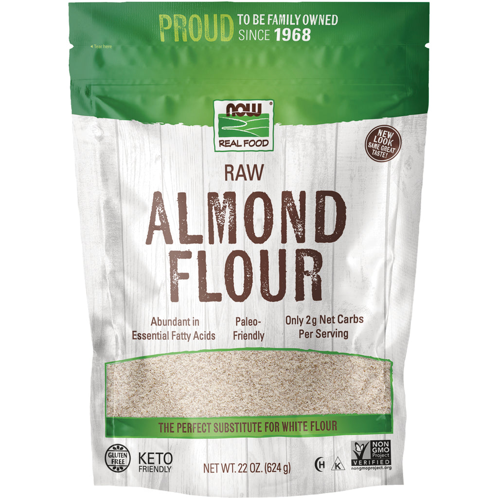 NWF1216 | NOW Real Food raw almond flour pouch front showing 22 oz net weight and keto friendly label - Thumbnail