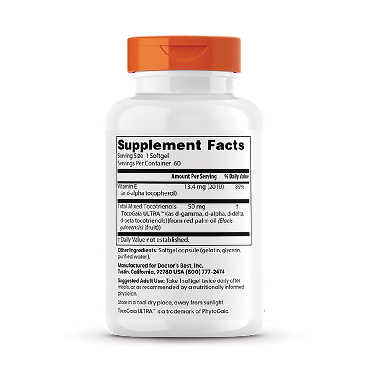 DB199 | Back of white supplement bottle showing Supplement Facts panel with ingredients and directions