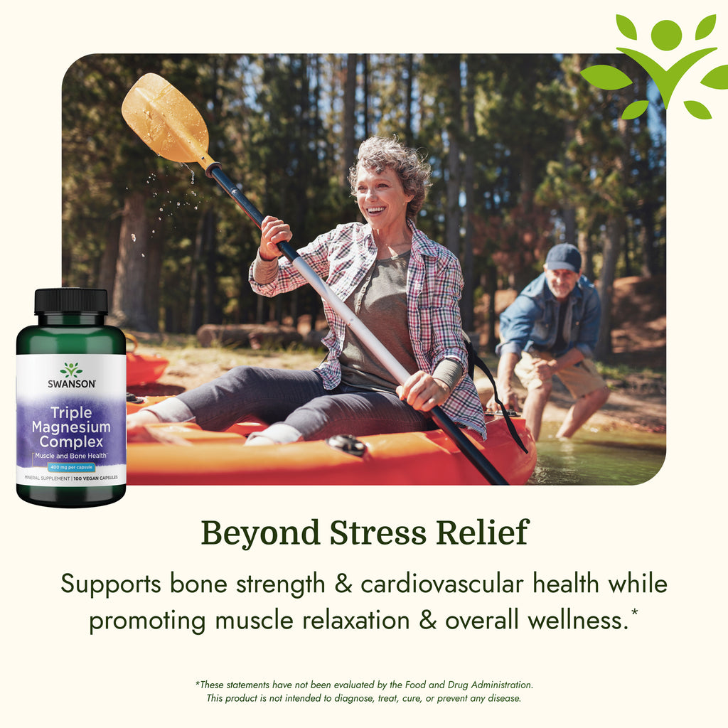 SW808 | Swanson Triple Magnesium Complex supplement in a kayaking lifestyle scene with benefit text - Thumbnail
