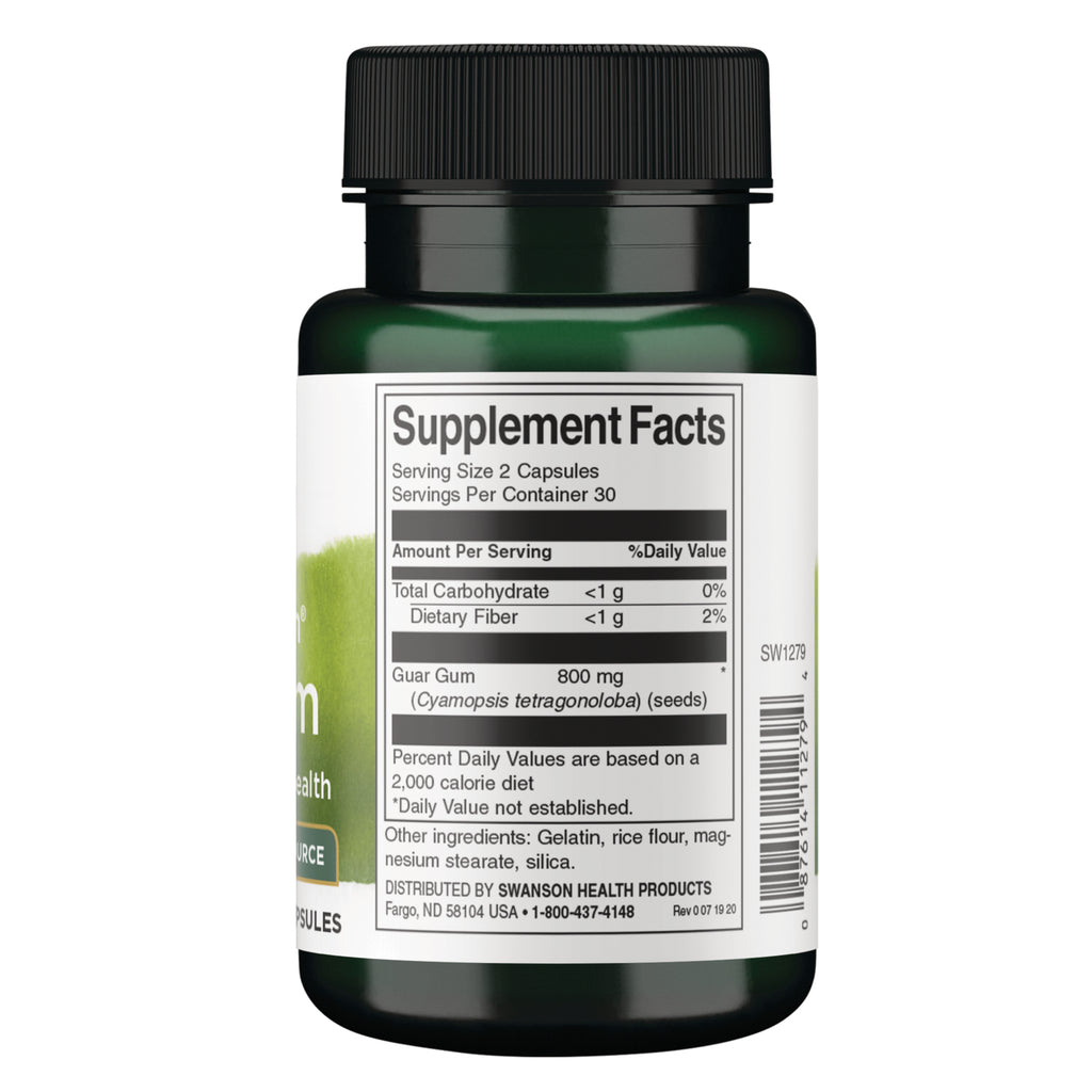 SW1279 | Back label with Supplement Facts, serving size 2 capsules, guar gum 800 mg, other ingredients, barcode - Thumbnail