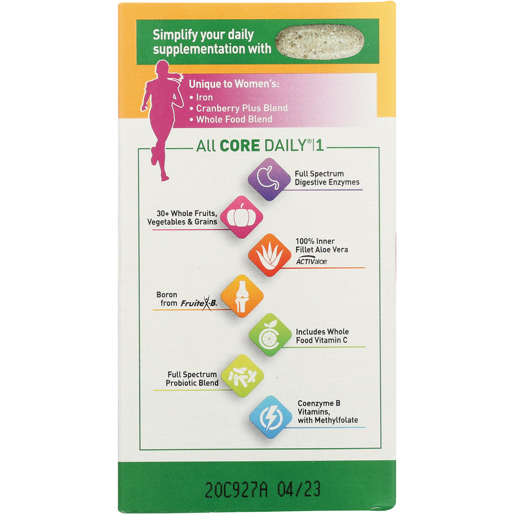 CRL528 | Product infographic for All CORE DAILY listing digestive enzymes, probiotic and whole food blends, aloe vera, vitamins - Thumbnail