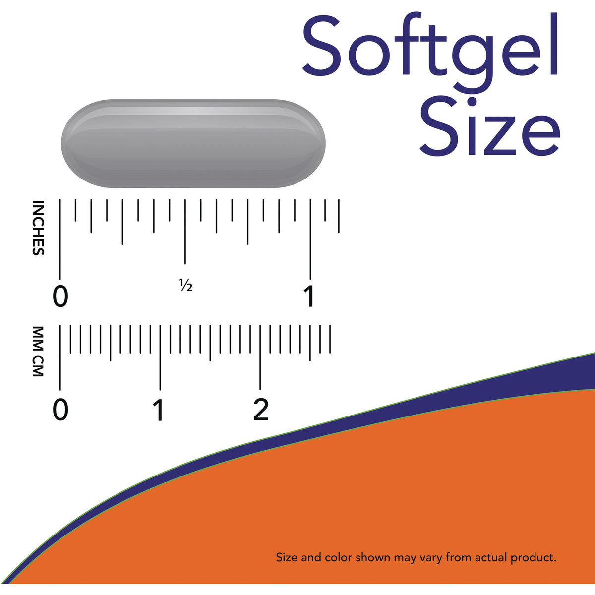 NWF715 | Softgel capsule with inch and centimeter rulers showing size