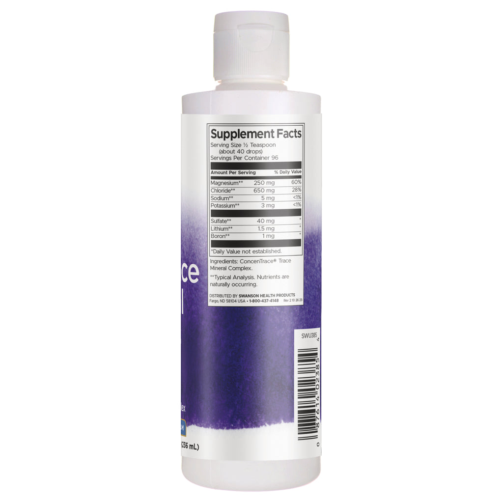 SWU385 | Back label with Supplement Facts panel and ingredients for liquid trace mineral supplement - Thumbnail