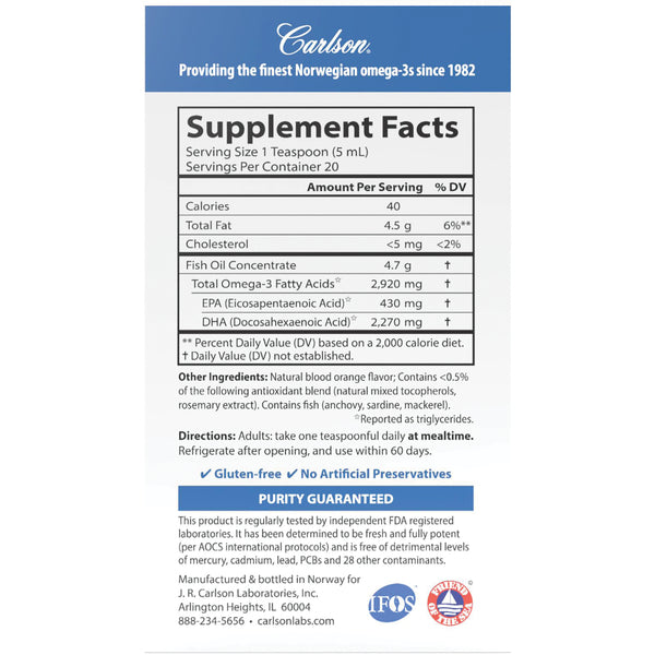 CSN263 | Supplement Facts panel showing serving size, omega-3 amounts (EPA 430 mg, DHA 2,270 mg), other ingredients and directions - Thumbnail