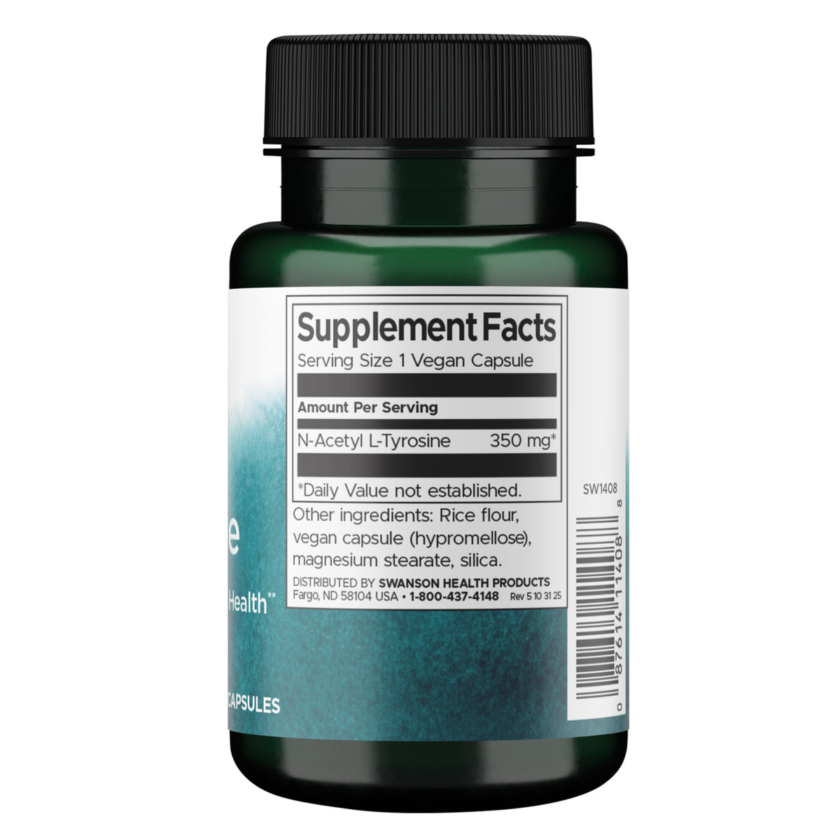 SW1408 | Back label with supplement facts and serving information