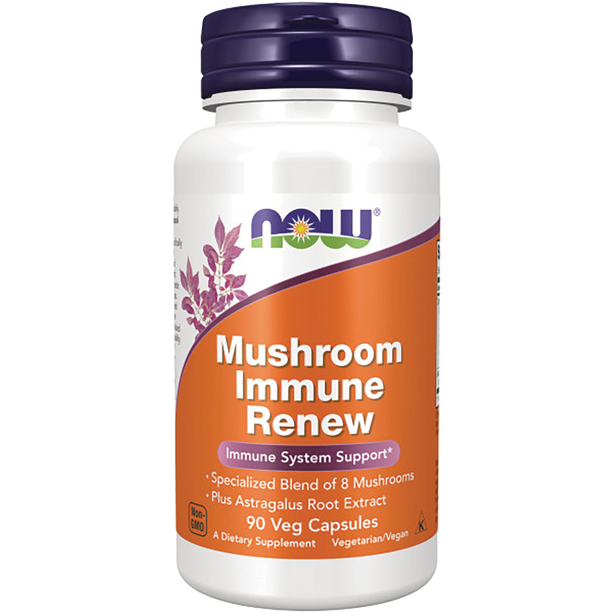 NWF827 | NOW Mushroom Immune Renew supplement bottle with label reading Mushroom Immune Renew and 90 Veg Capsules