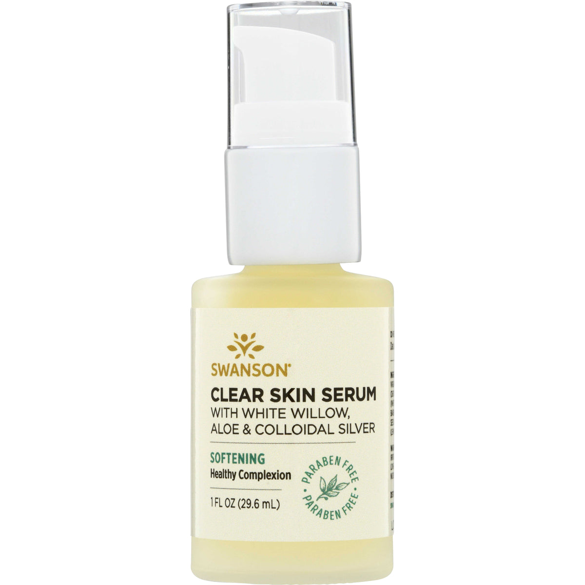 SW1606 | Swanson Clear Skin Serum with white willow, aloe and colloidal silver, 1 fl oz pump bottle