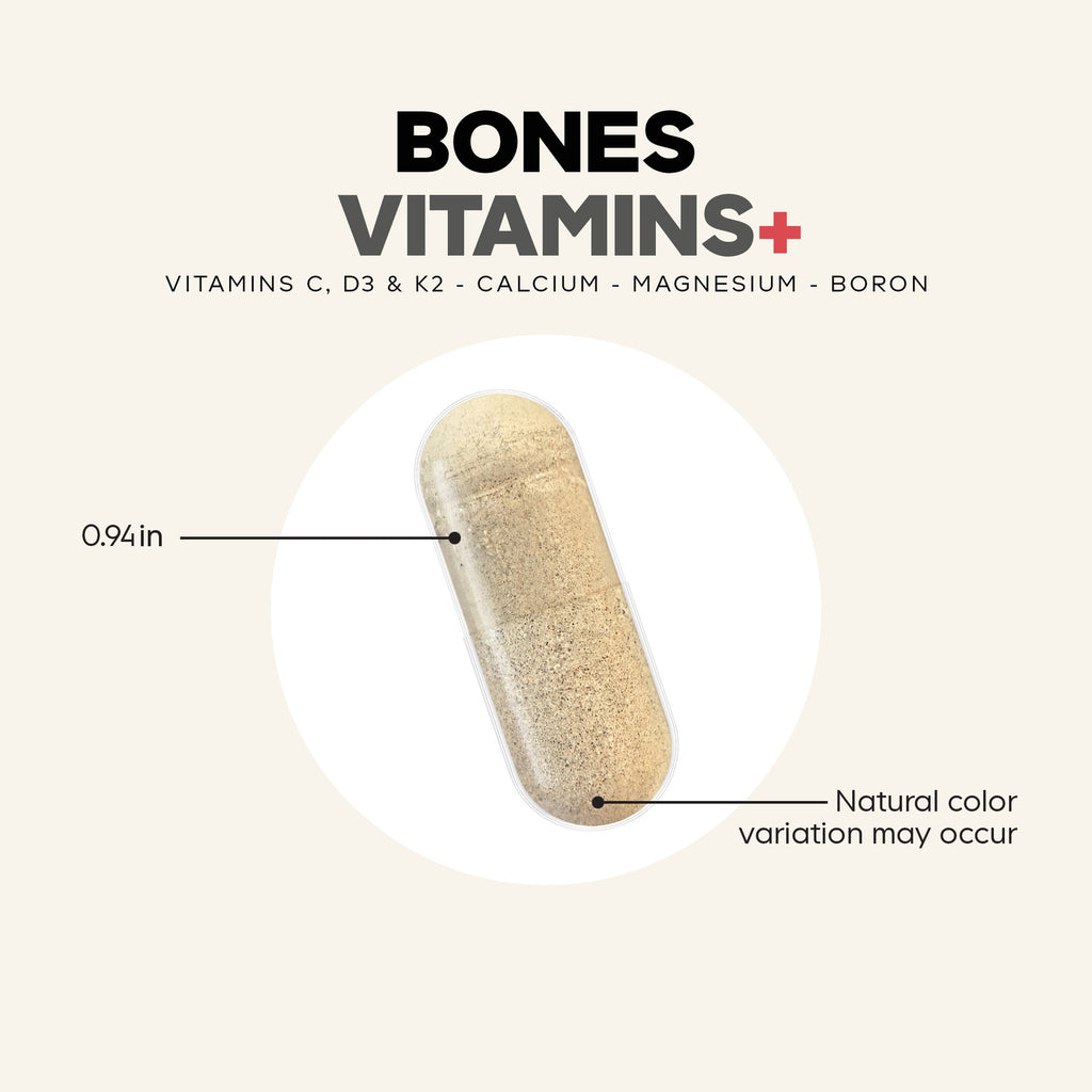 CDG044 | Bone Vitamins+ capsule infographic with vitamins C, D3, K2, calcium, magnesium, and boron - Thumbnail