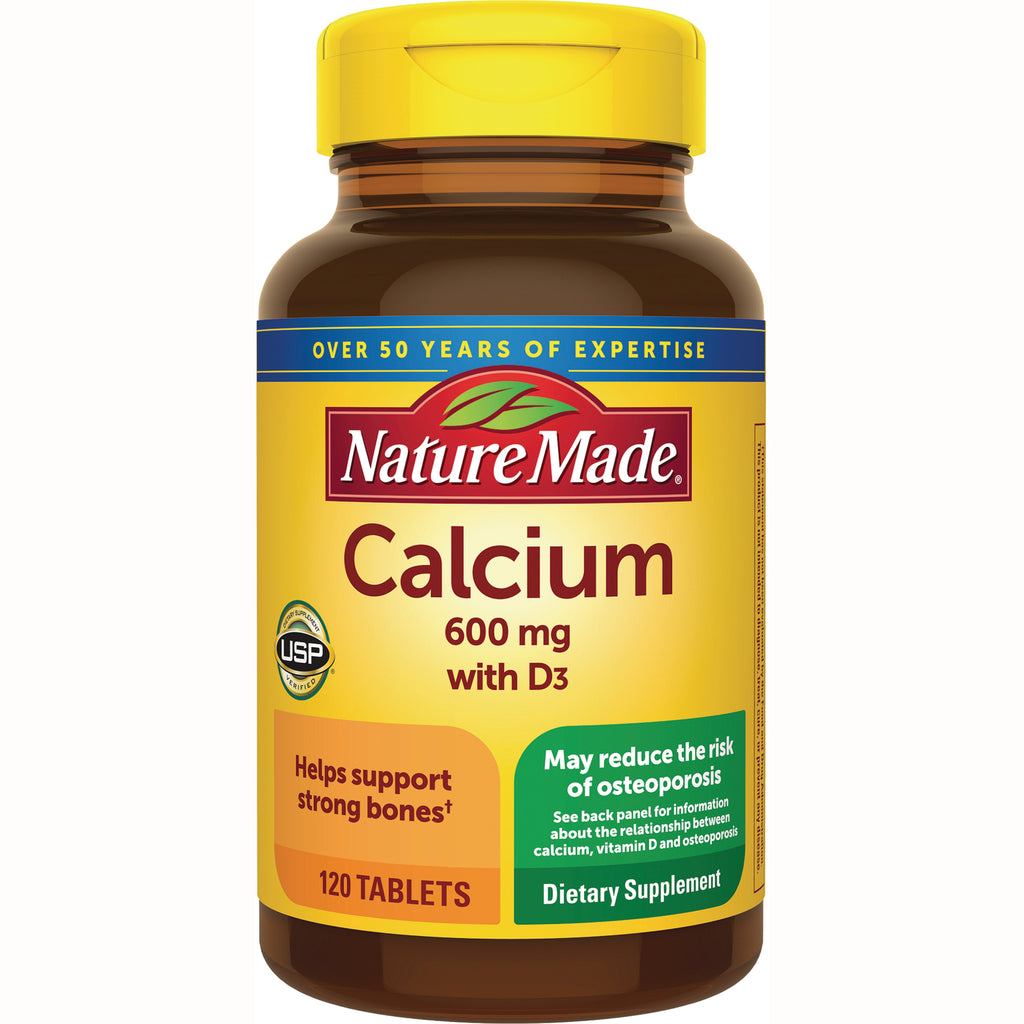 NTM159 | Nature Made Calcium 600 mg with D3 dietary supplement bottle, 120 tablets front label - Thumbnail