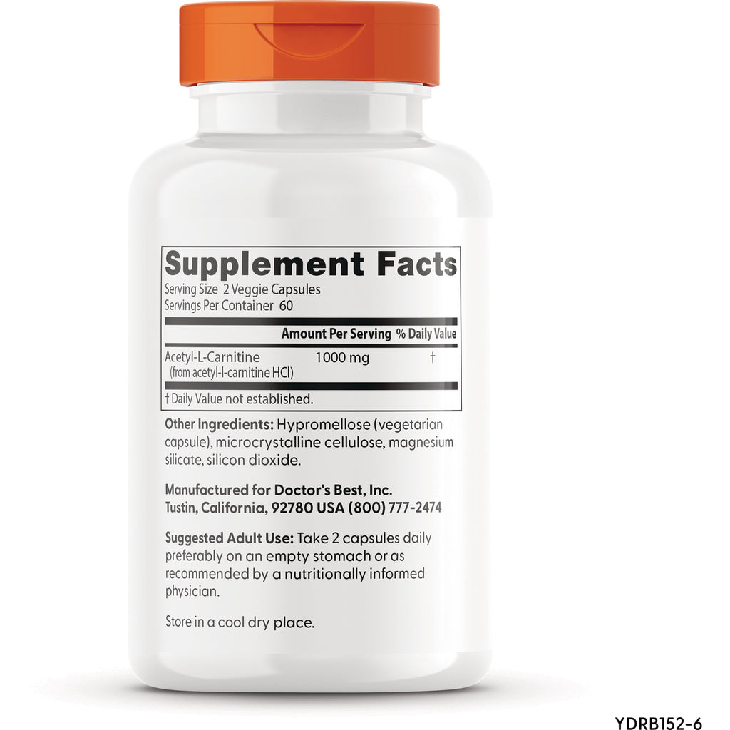DB123 | back label with Supplement Facts showing Acetyl-L-Carnitine 1000 mg, other ingredients and suggested adult use - Thumbnail