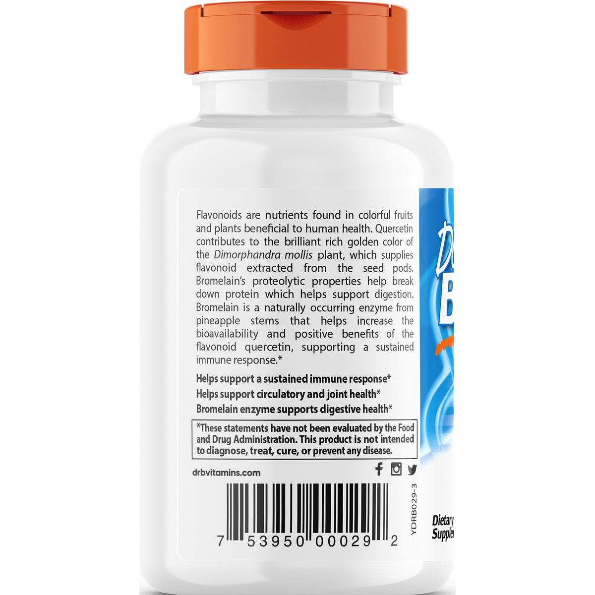 DB115 | Back label of white supplement bottle showing ingredient text, claims and barcode