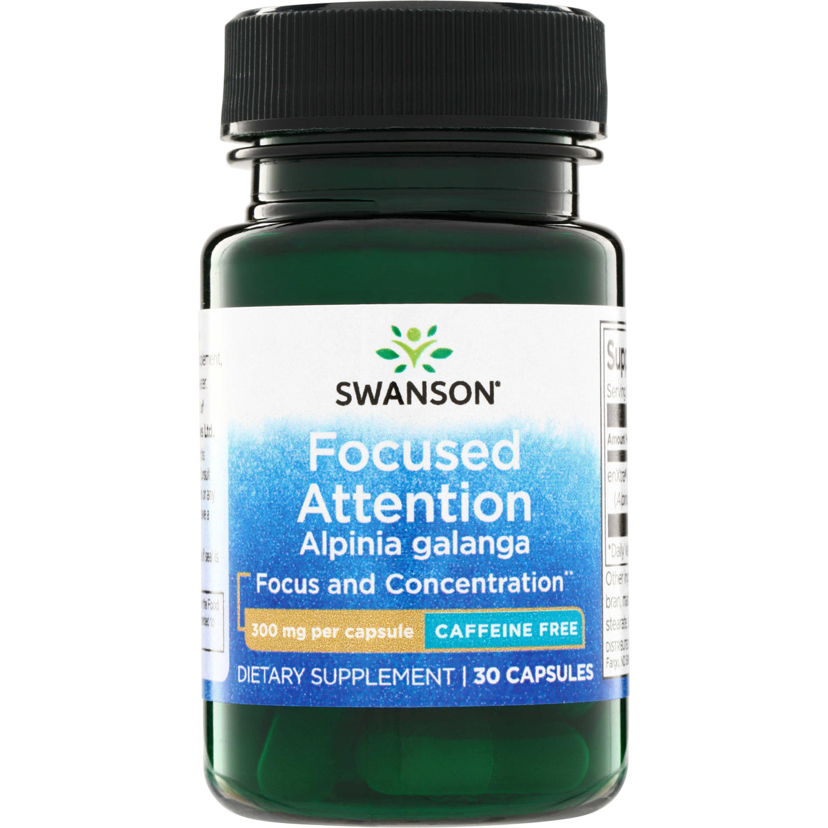 SW1818 | Swanson Focused Attention Alpinia galanga, Focus and Concentration, 300 mg per capsule, caffeine free, 30 capsules