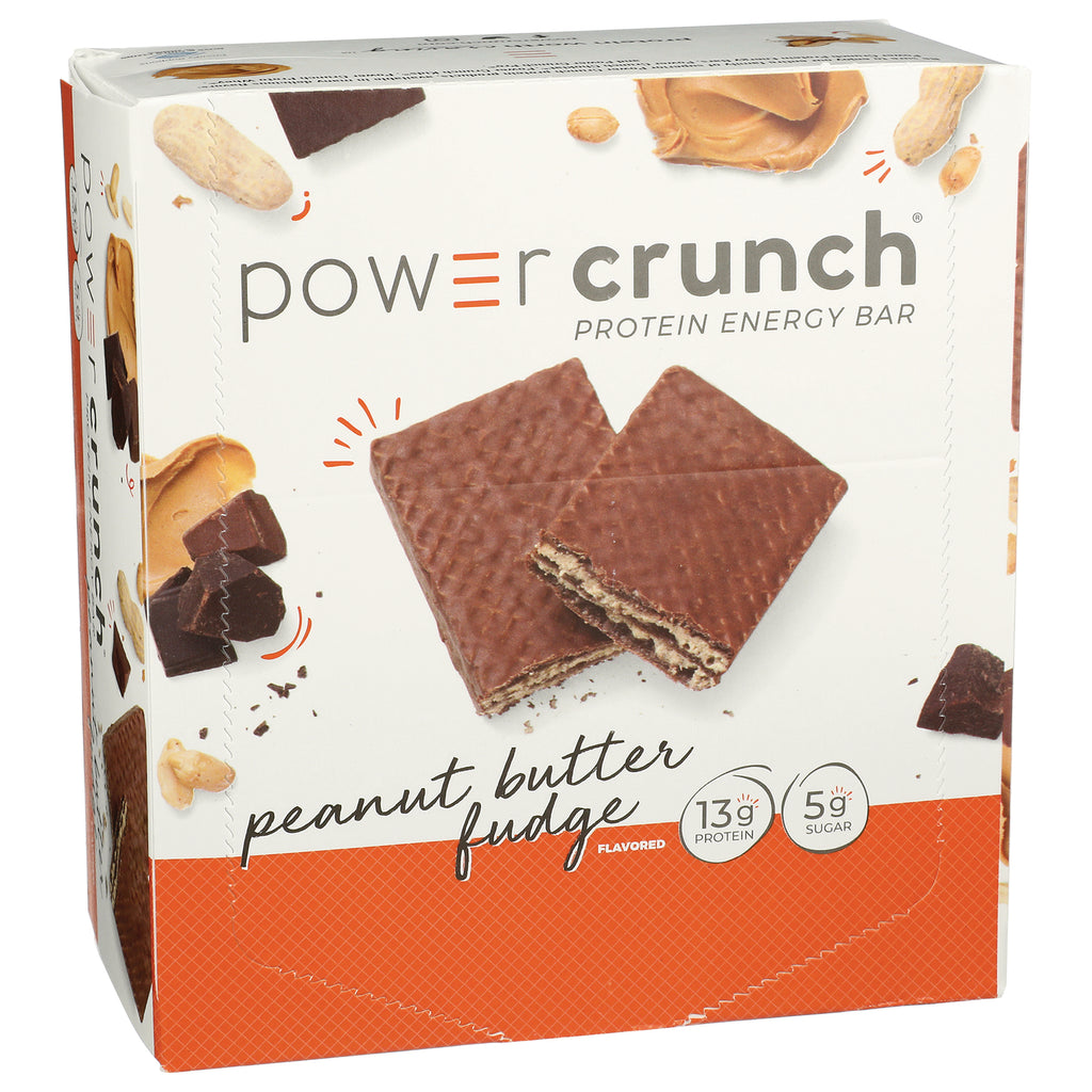 BNR004 | Front of Power Crunch protein energy bar box showing two peanut butter fudge chocolate-coated wafers and branding - Thumbnail