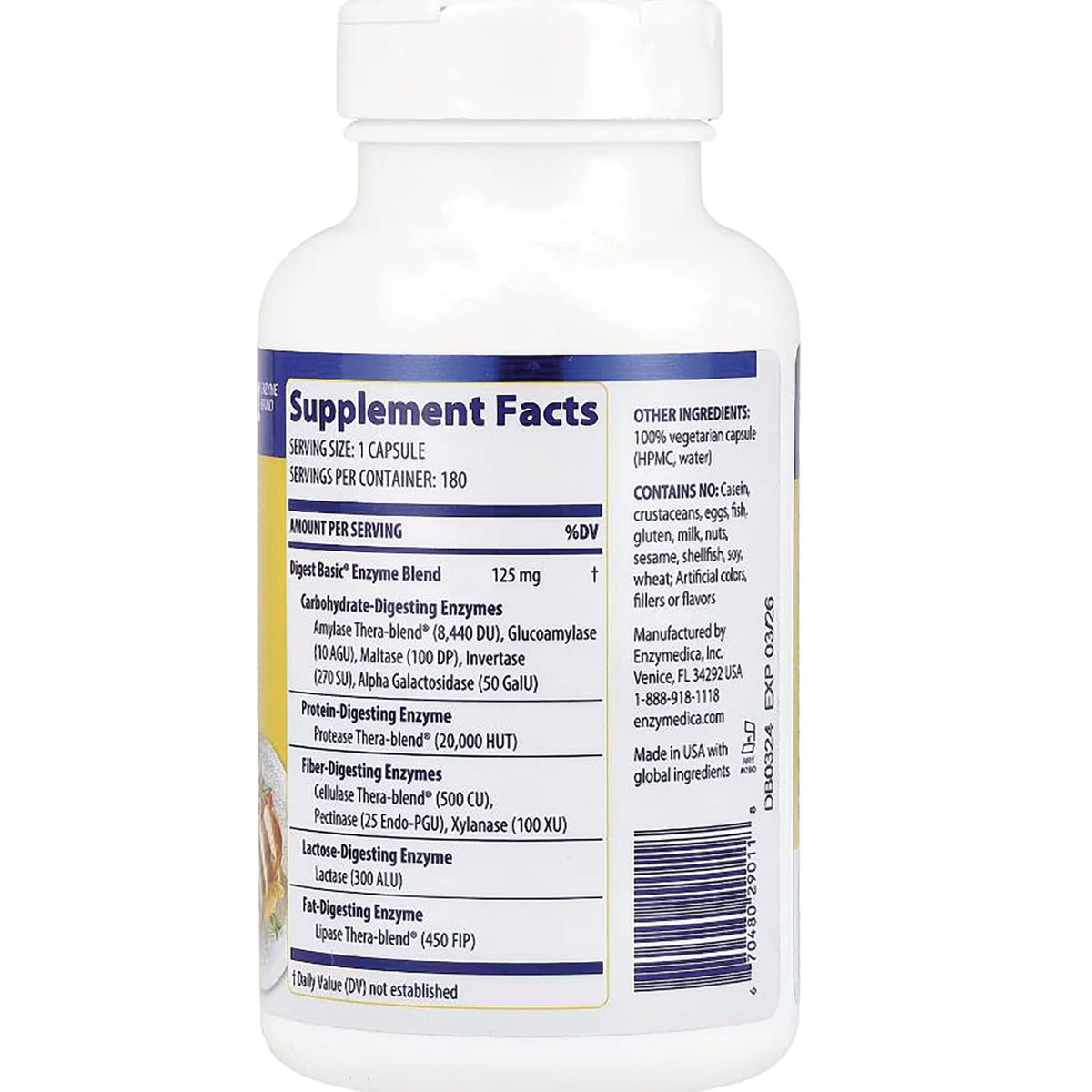 EMD076 | Back of white supplement bottle showing Supplement Facts panel, ingredient list, and barcode