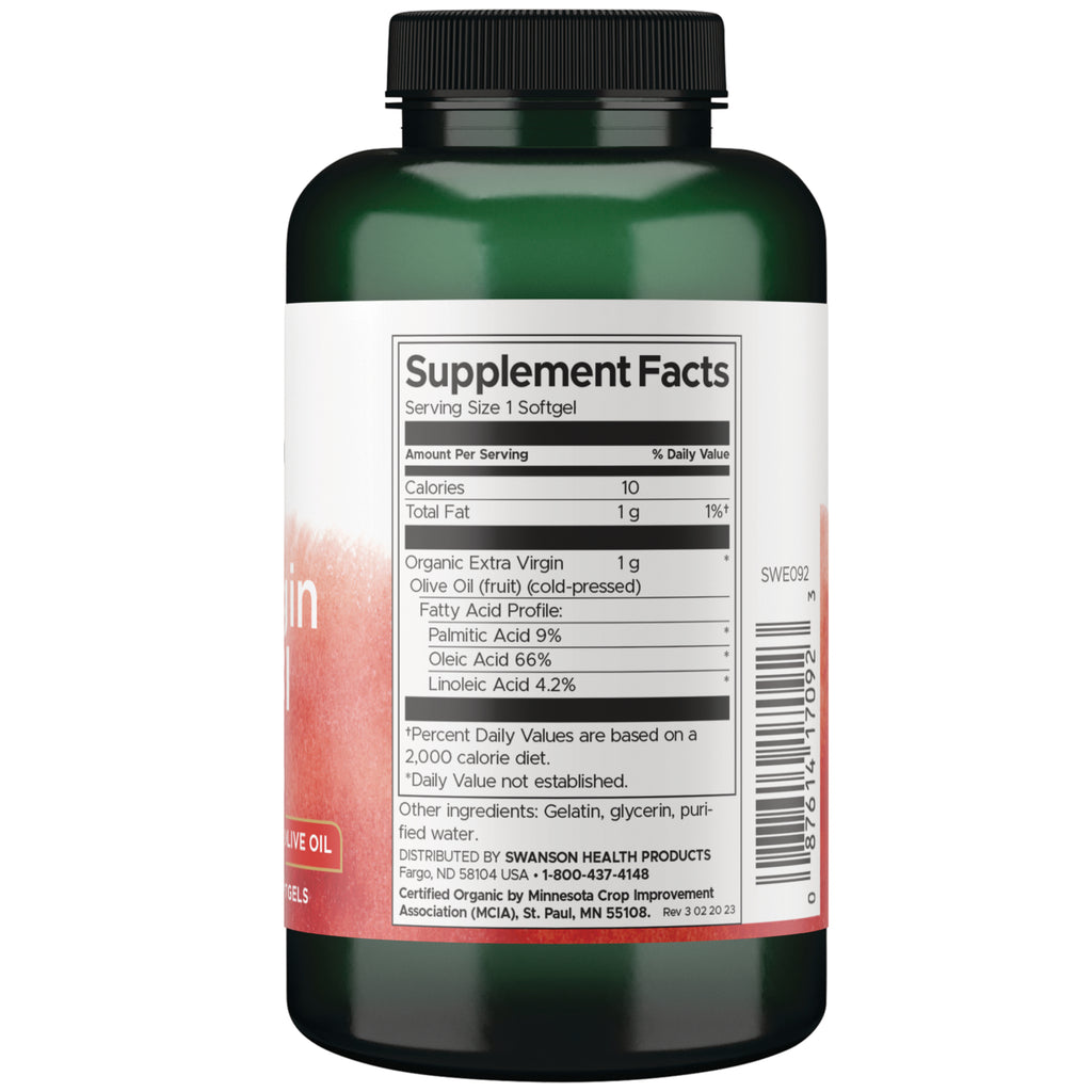 SWE092 | Back label with Supplement Facts for organic extra virgin olive oil softgels - Thumbnail