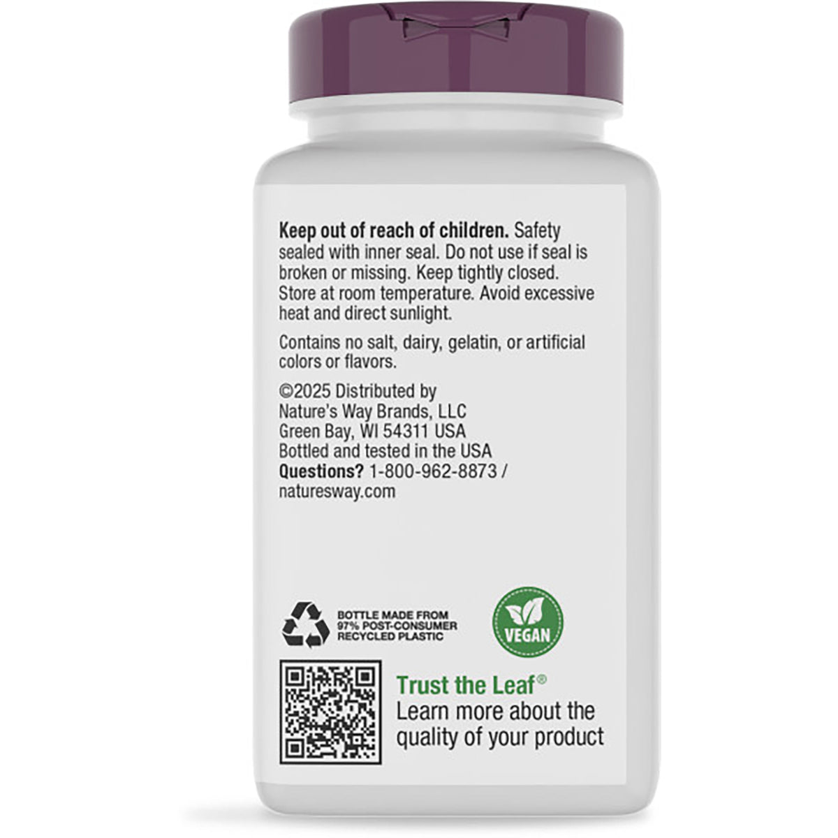 ET314 | Back label of dark supplement bottle reading Digestion Support for Sensitive Stomachs with barcode and ingredient text