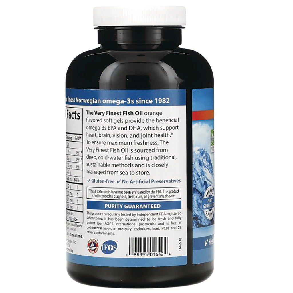 CSN016 | back of dark plastic fish oil bottle showing Supplement Facts, product description, purity guaranteed label and barcode - Thumbnail