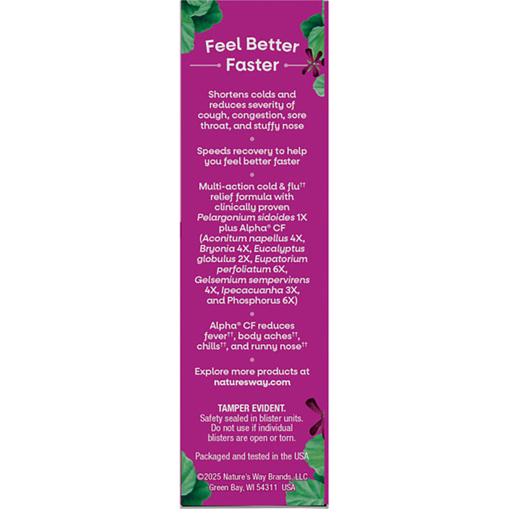 NW745 | Back panel purple box reading Cold + Flu Relief with text about Pelargonium sidoides 1X and symptom relief - Thumbnail