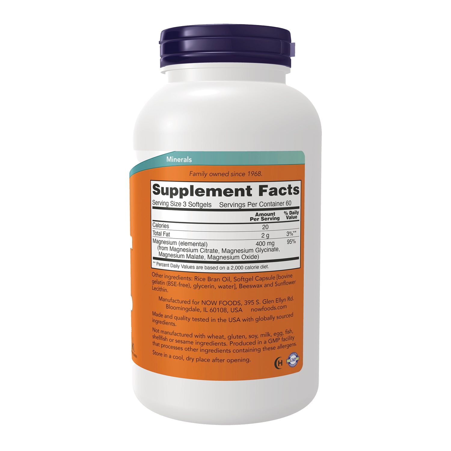 NWF438 | Back of white supplement bottle with orange label showing Supplement Facts