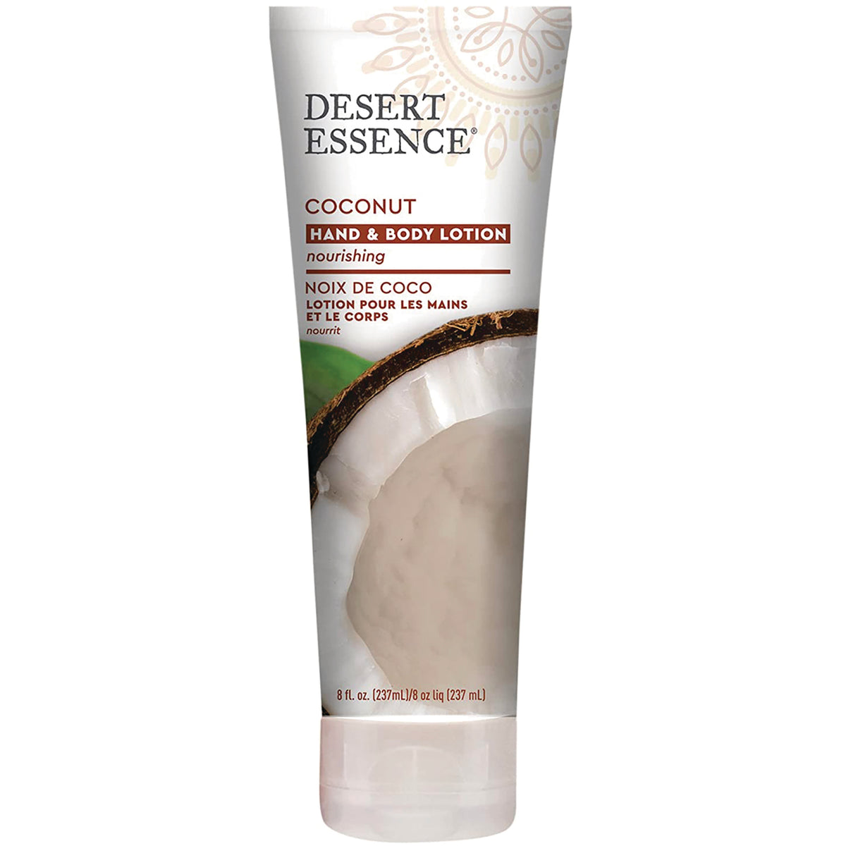 DST013 | Desert Essence coconut hand & body lotion tube showing coconut image and 8 fl oz label