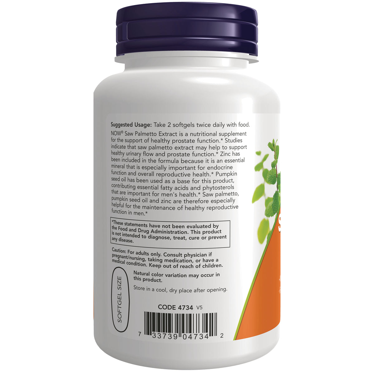 NWF703 | Back of white supplement bottle showing suggested usage text, caution panel, and barcode