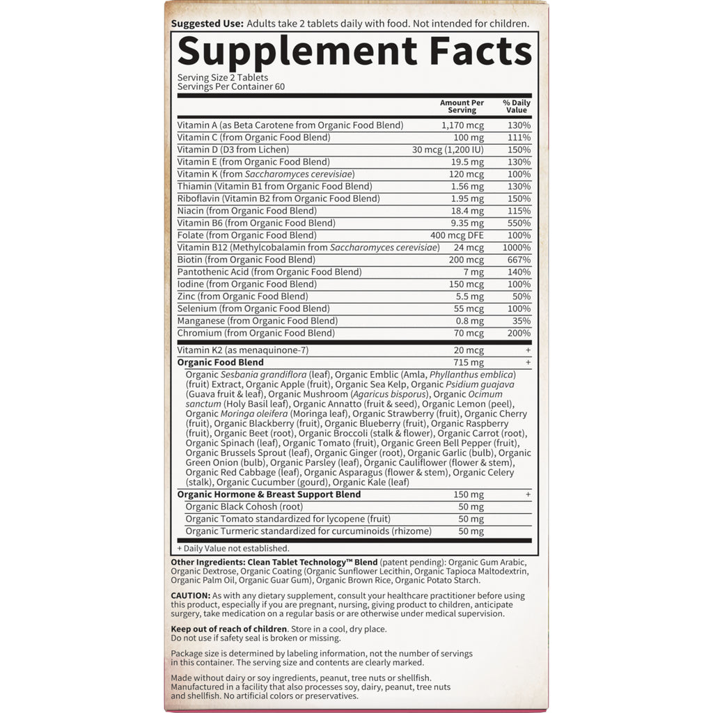 GLF179 | Supplement Facts nutrition label showing serving size, vitamins, minerals, and organic blends - Thumbnail